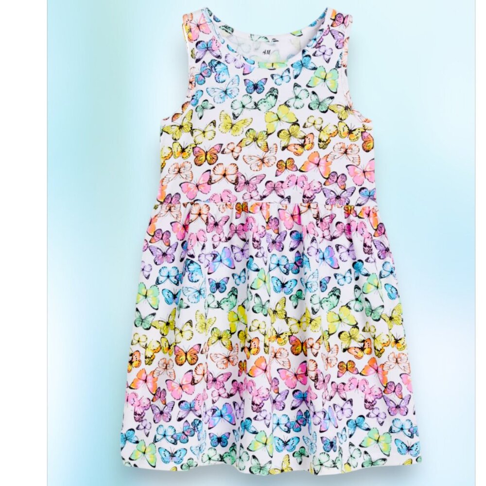 H&M Rainbow Butterflies Sleeveless dress 100% Cotton Airy and sting free NWT